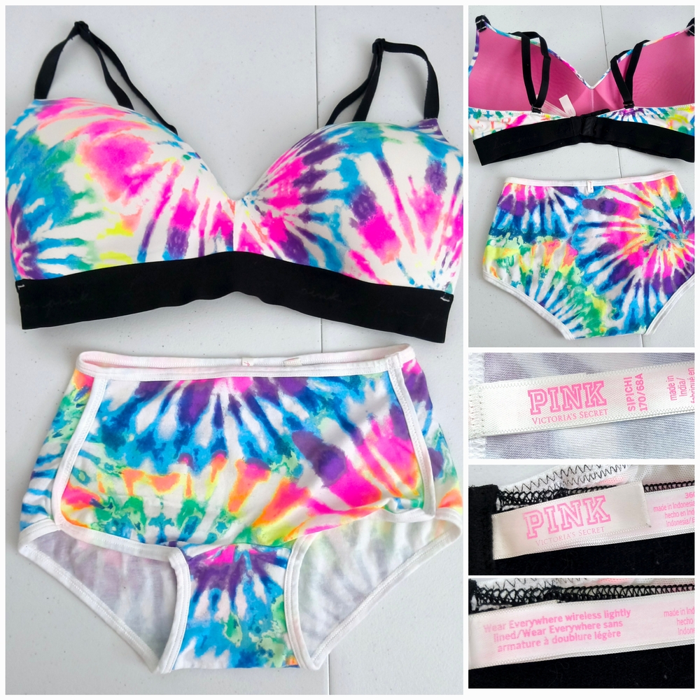 PINK Victoria's Secret Colorful Tie-Dye Bra And Panty Set Size 36C/S